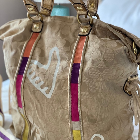 VINTAGE COACH POPPY 2010 TOTE 2/WAY BEIGE CANVAS - Picture 10 of 13